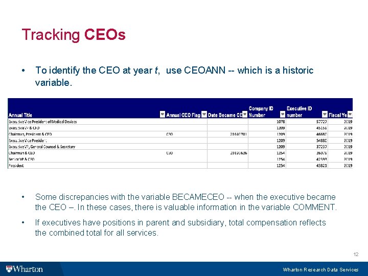 Tracking CEOs • To identify the CEO at year t, use CEOANN -- which