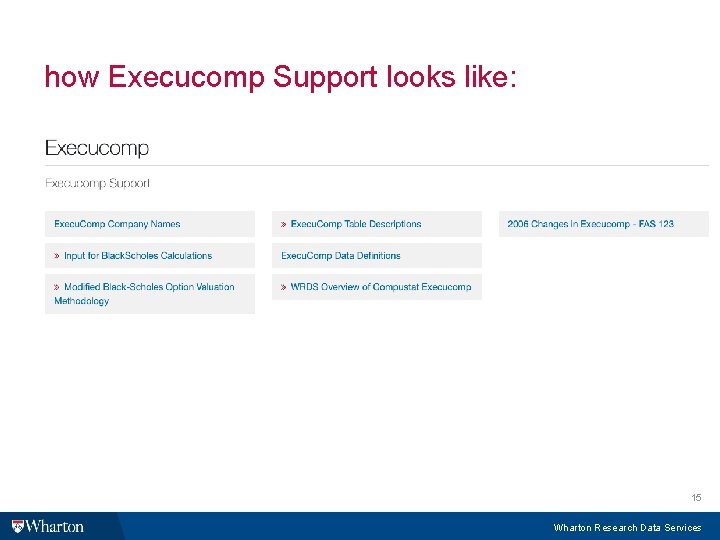how Execucomp Support looks like: 15 Wharton Research Data Services 