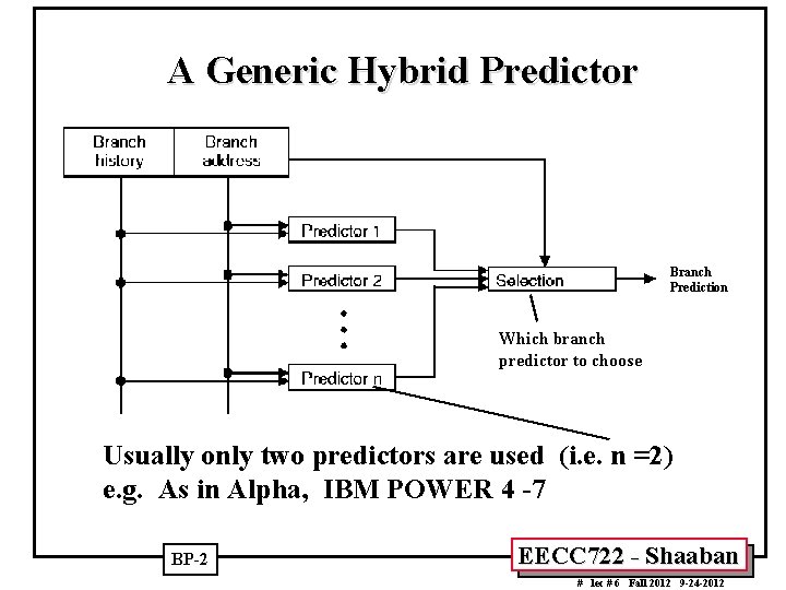 A Generic Hybrid Predictor Branch Prediction Which branch predictor to choose Usually only two