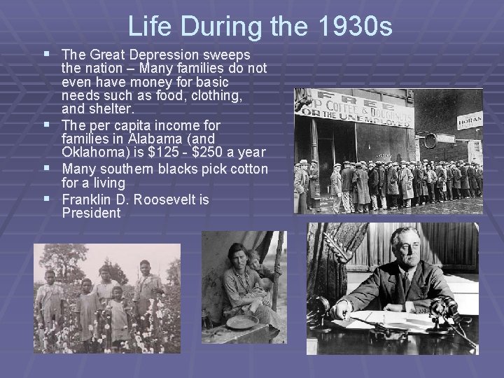 Life During the 1930 s § The Great Depression sweeps § § § the