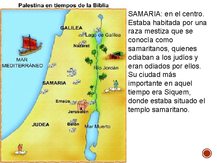 SAMARIA: en el centro. Estaba habitada por una raza mestiza que se conocía como