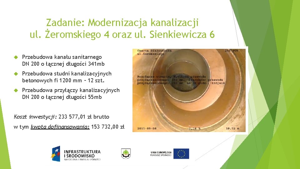 Zadanie: Modernizacja kanalizacji ul. Żeromskiego 4 oraz ul. Sienkiewicza 6 Przebudowa kanału sanitarnego DN