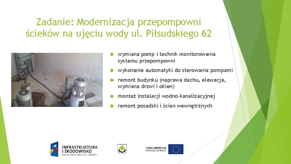 Zadanie: Modernizacja przepompowni ścieków na ujęciu wody ul. Piłsudskiego 62 wymiana pomp i technik