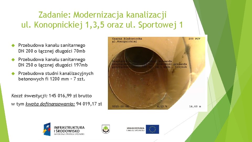 Zadanie: Modernizacja kanalizacji ul. Konopnickiej 1, 3, 5 oraz ul. Sportowej 1 Przebudowa kanału