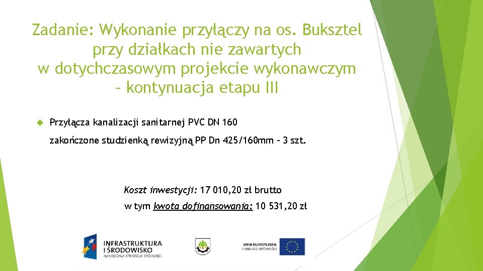 Zadanie: Wykonanie przyłączy na os. Buksztel przy działkach nie zawartych w dotychczasowym projekcie wykonawczym