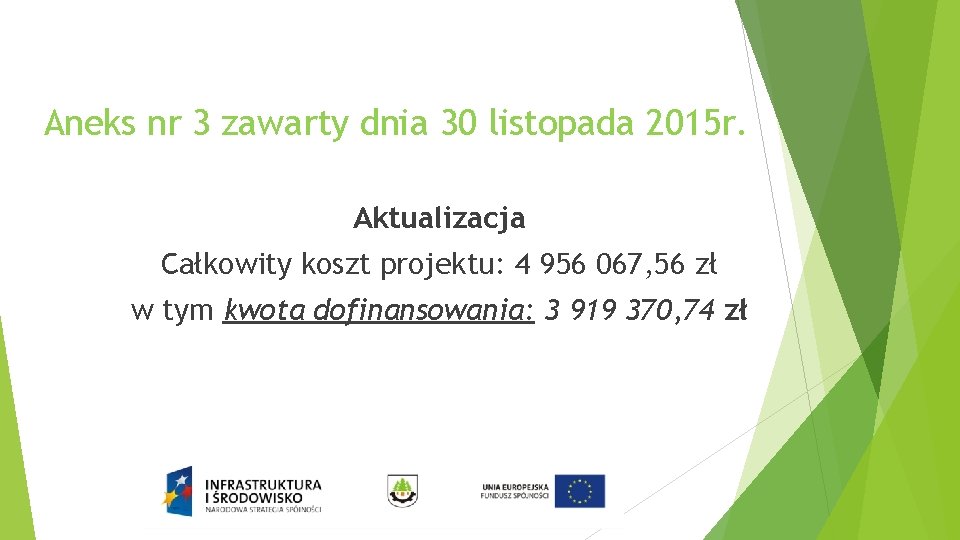 Aneks nr 3 zawarty dnia 30 listopada 2015 r. Aktualizacja Całkowity koszt projektu: 4