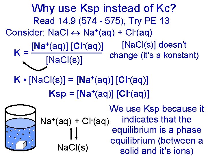 Why use Ksp instead of Kc? Read 14. 9 (574 - 575), Try PE