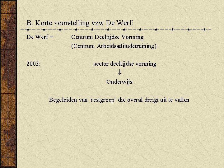 B. Korte voorstelling vzw De Werf: De Werf = 2003: Centrum Deeltijdse Vorming (Centrum