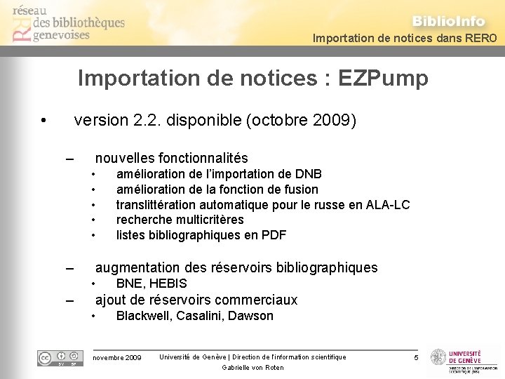 Importation de notices dans RERO Importation de notices : EZPump • version 2. 2.