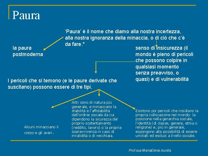 Paura ‘Paura’ è il nome che diamo alla nostra incertezza, alla nostra ignoranza della