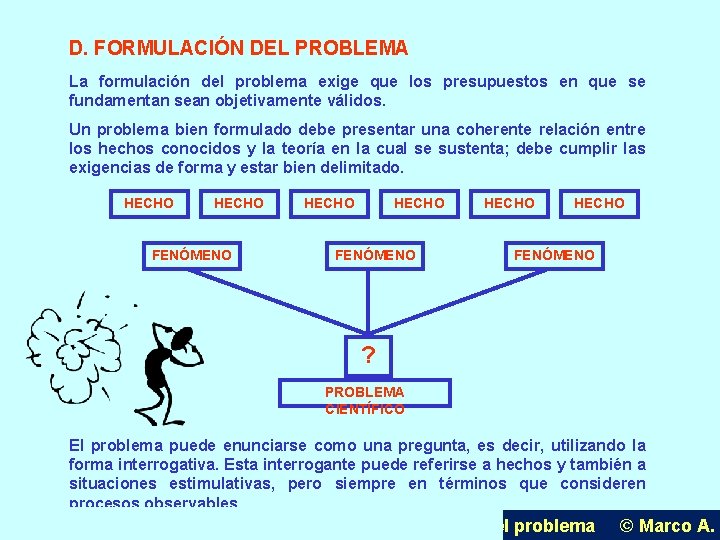 D. FORMULACIÓN DEL PROBLEMA La formulación del problema exige que los presupuestos en que