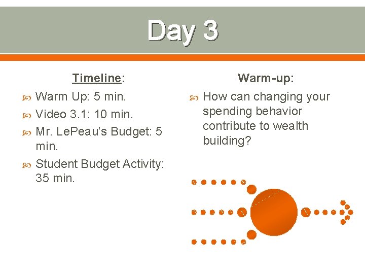 Day 3 Timeline: Warm Up: 5 min. Video 3. 1: 10 min. Mr. Le.