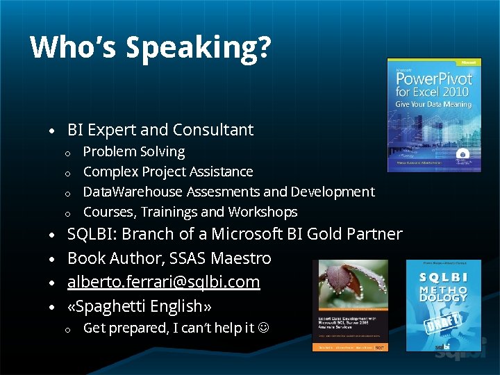 Who’s Speaking? BI Expert and Consultant Problem Solving Complex Project Assistance Data. Warehouse Assesments