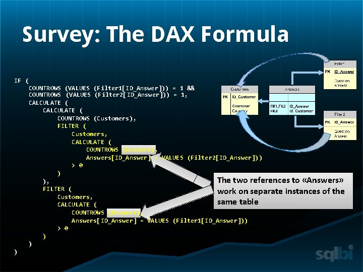 Survey: The DAX Formula IF ( COUNTROWS (VALUES (Filter 1[ID_Answer])) = 1 && COUNTROWS
