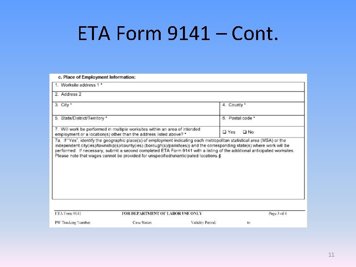 ETA Form 9141 – Cont. 11 