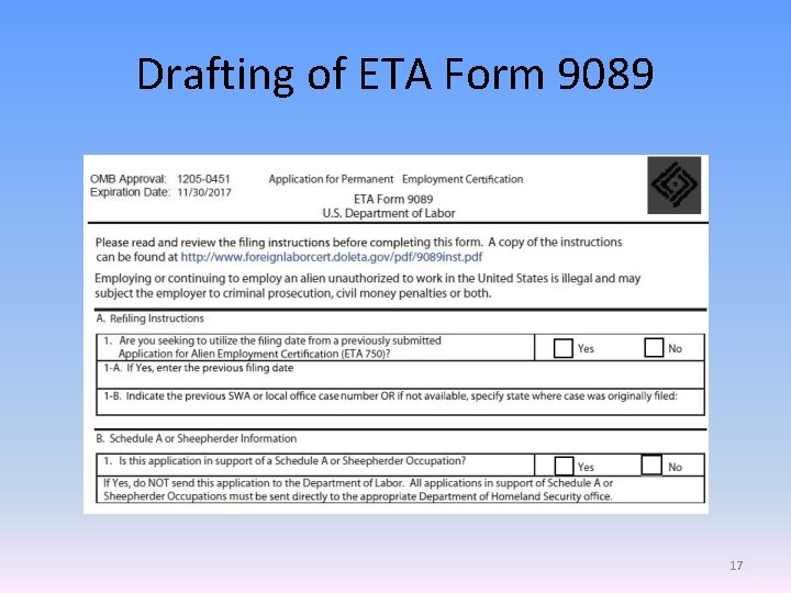 Drafting of ETA Form 9089 17 