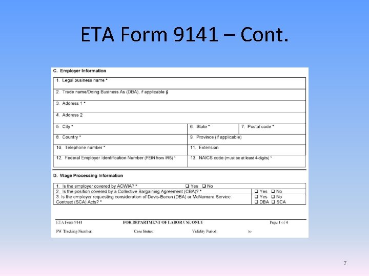 ETA Form 9141 – Cont. 7 