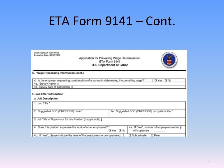 ETA Form 9141 – Cont. 8 
