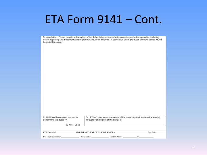 ETA Form 9141 – Cont. 9 