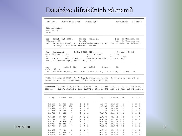 Databáze difrakčních záznamů 12/7/2020 17 