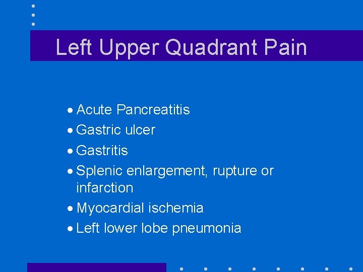 Left Upper Quadrant Pain · Acute Pancreatitis · Gastric ulcer · Gastritis · Splenic