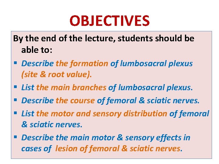 OBJECTIVES By the end of the lecture, students should be able to: § Describe