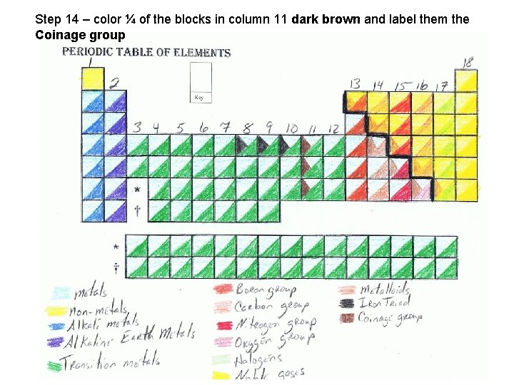 Step 14 – color ¼ of the blocks in column 11 dark brown and
