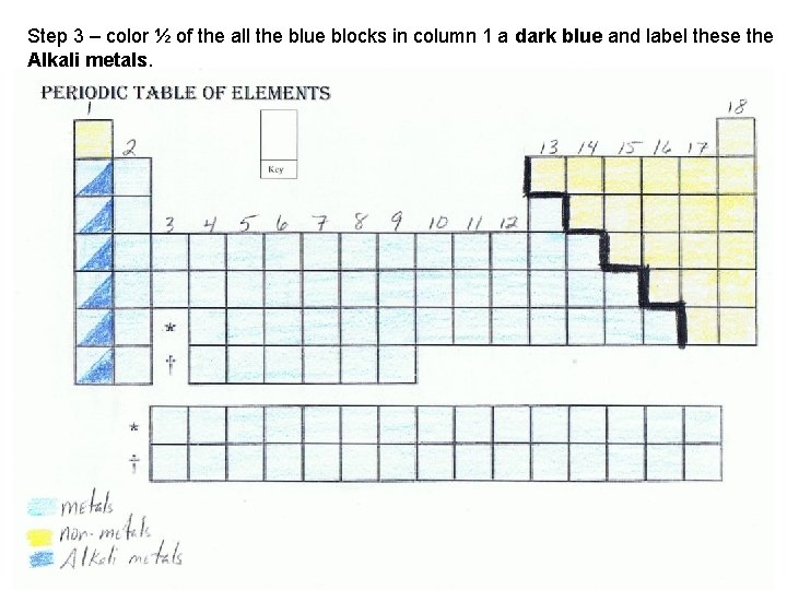 Step 3 – color ½ of the all the blue blocks in column 1