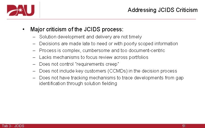 Addressing JCIDS Criticism • Major criticism of the JCIDS process: – – – – Addressing JCIDS Criticism • Major criticism of the JCIDS process: – – – –