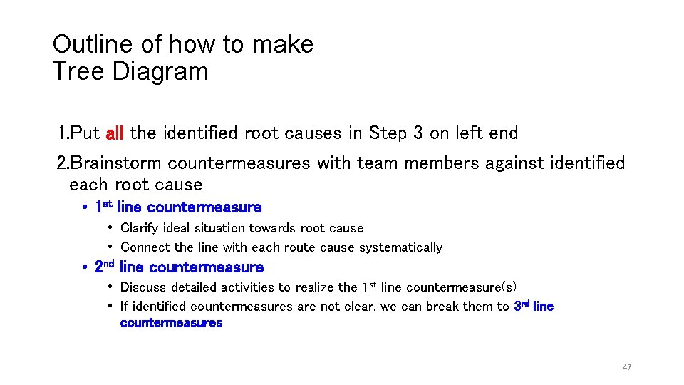Outline of how to make Tree Diagram 1. Put all the identified root causes