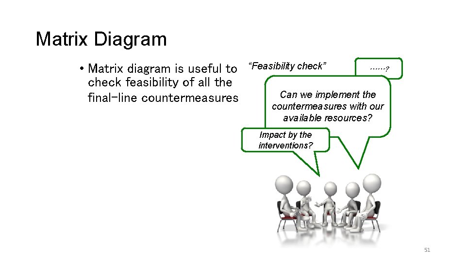 Matrix Diagram • Matrix diagram is useful to check feasibility of all the final-line