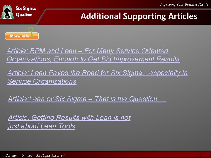 Six Sigma Qualtec Improving Your Business Results Additional Supporting Articles Article: BPM and Lean