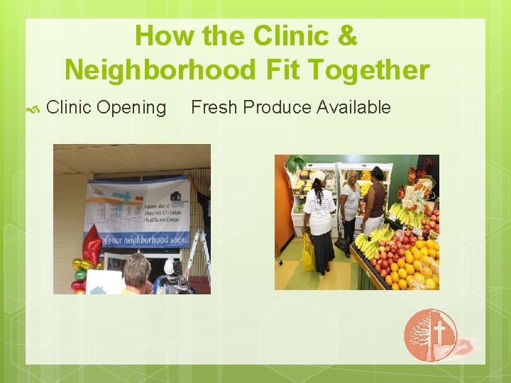 How the Clinic & Neighborhood Fit Together Clinic Opening Fresh Produce Available 