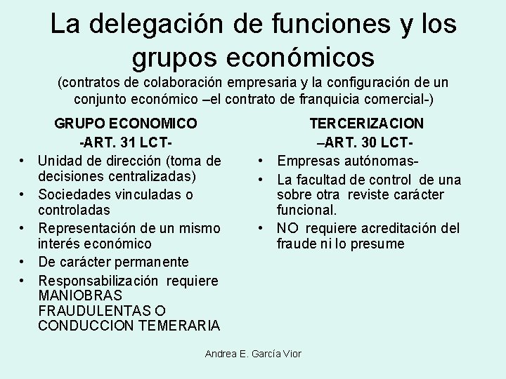 La delegación de funciones y los grupos económicos (contratos de colaboración empresaria y la