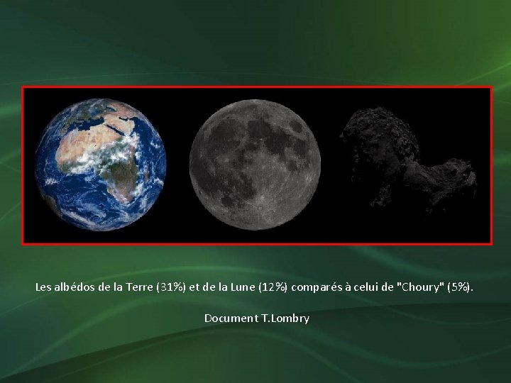 Les albédos de la Terre (31%) et de la Lune (12%) comparés à celui