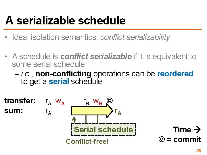 A serializable schedule • Ideal isolation semantics: conflict serializability • A schedule is conflict