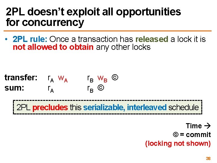 2 PL doesn’t exploit all opportunities for concurrency • 2 PL rule: Once a