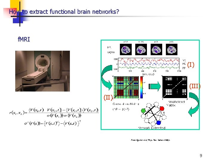 How to extract functional brain networks? f. MRI (I) (II) From Eguiluz et al,