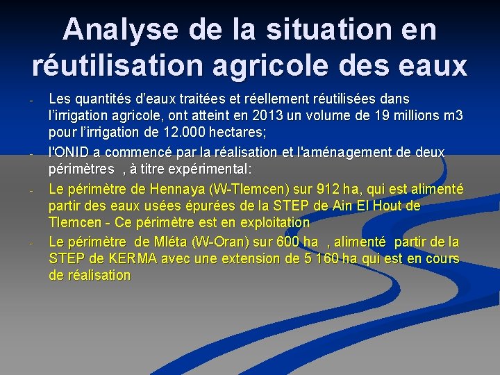 Analyse de la situation en réutilisation agricole des eaux - - - Les quantités