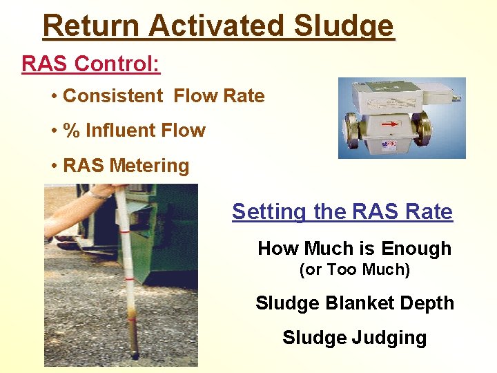 Return Activated Sludge RAS Control: • Consistent Flow Rate • % Influent Flow •