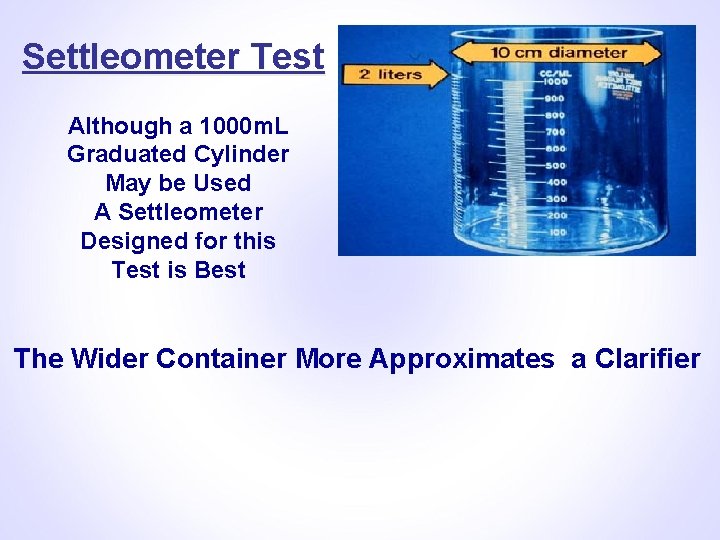 Settleometer Test Although a 1000 m. L Graduated Cylinder May be Used A Settleometer