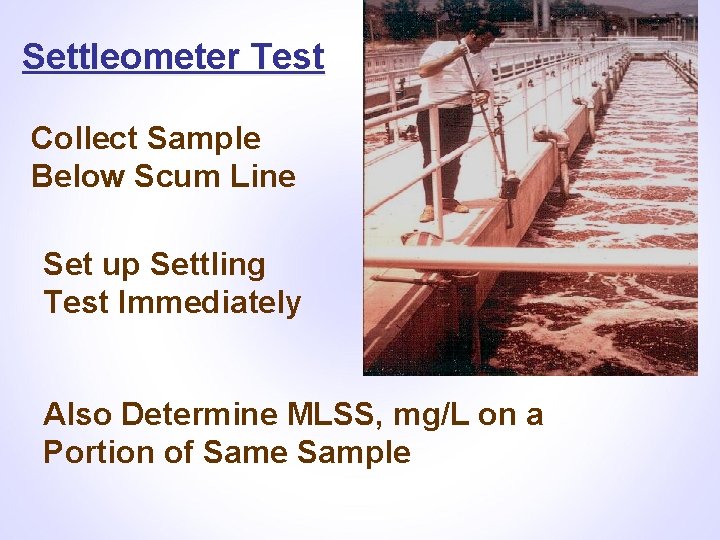 Settleometer Test Collect Sample Below Scum Line Set up Settling Test Immediately Also Determine