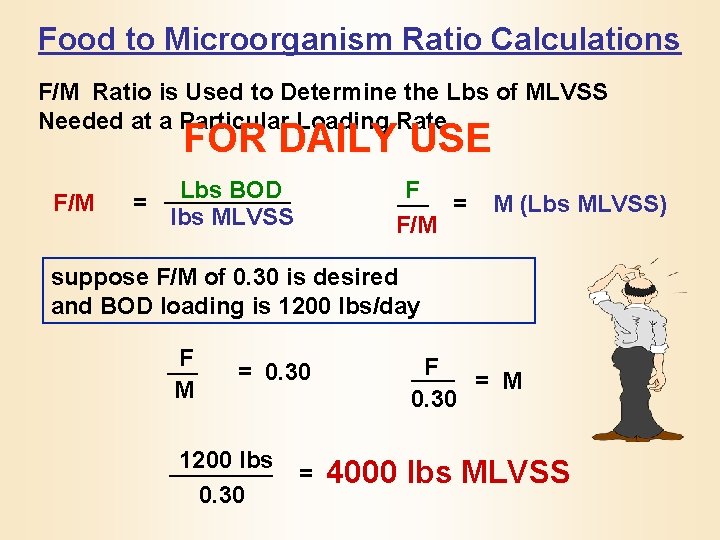 Food to Microorganism Ratio Calculations F/M Ratio is Used to Determine the Lbs of