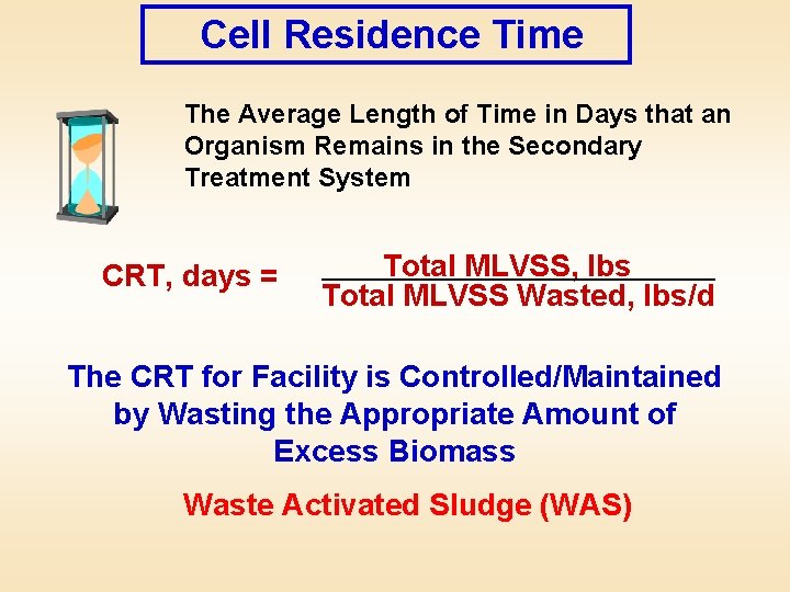 Cell Residence Time The Average Length of Time in Days that an Organism Remains