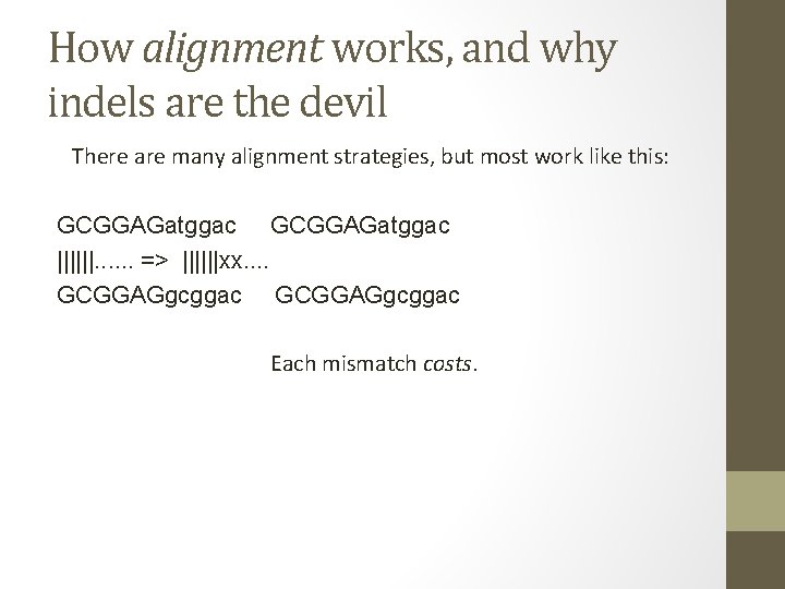 How alignment works, and why indels are the devil There are many alignment strategies,