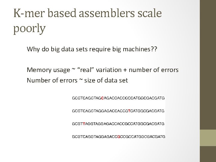 K-mer based assemblers scale poorly Why do big data sets require big machines? ?