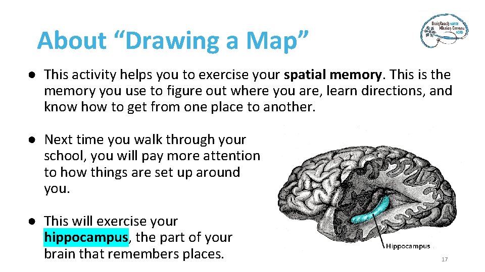 About “Drawing a Map” ● This activity helps you to exercise your spatial memory.