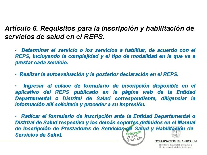 Artículo 6. Requisitos para la inscripción y habilitación de servicios de salud en el