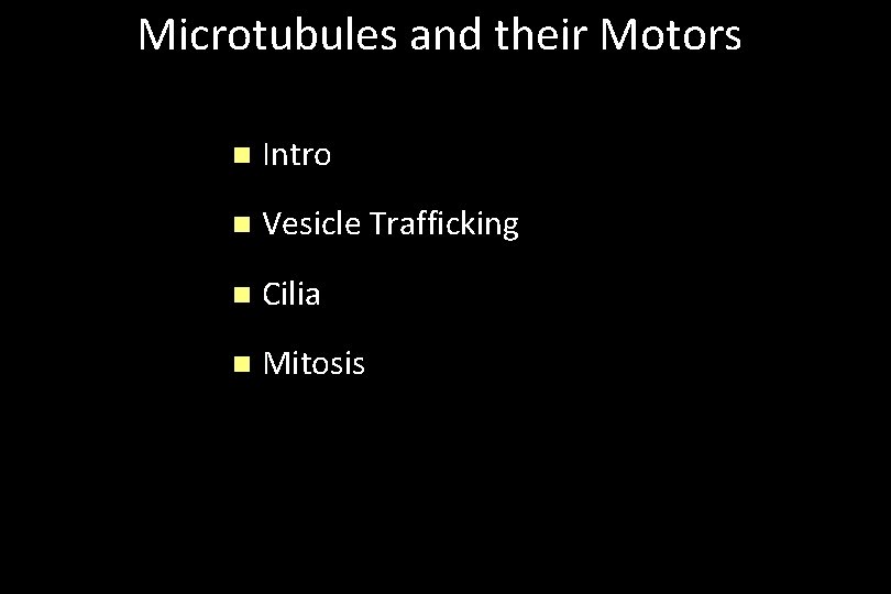 Microtubules and their Motors n Intro n Vesicle Trafficking n Cilia n Mitosis 