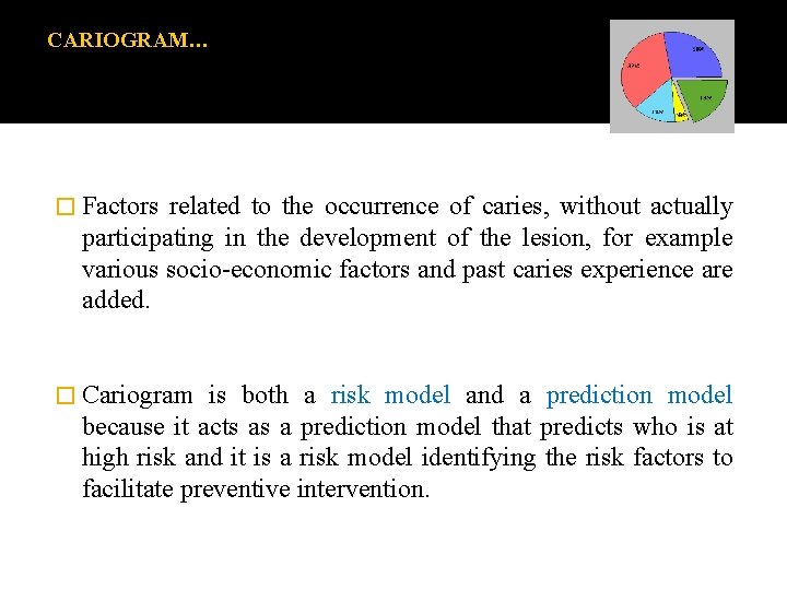 CARIOGRAM… � Factors related to the occurrence of caries, without actually participating in the